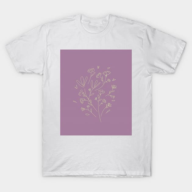 Pastel purple flowers line art T-Shirt by GinaaArts